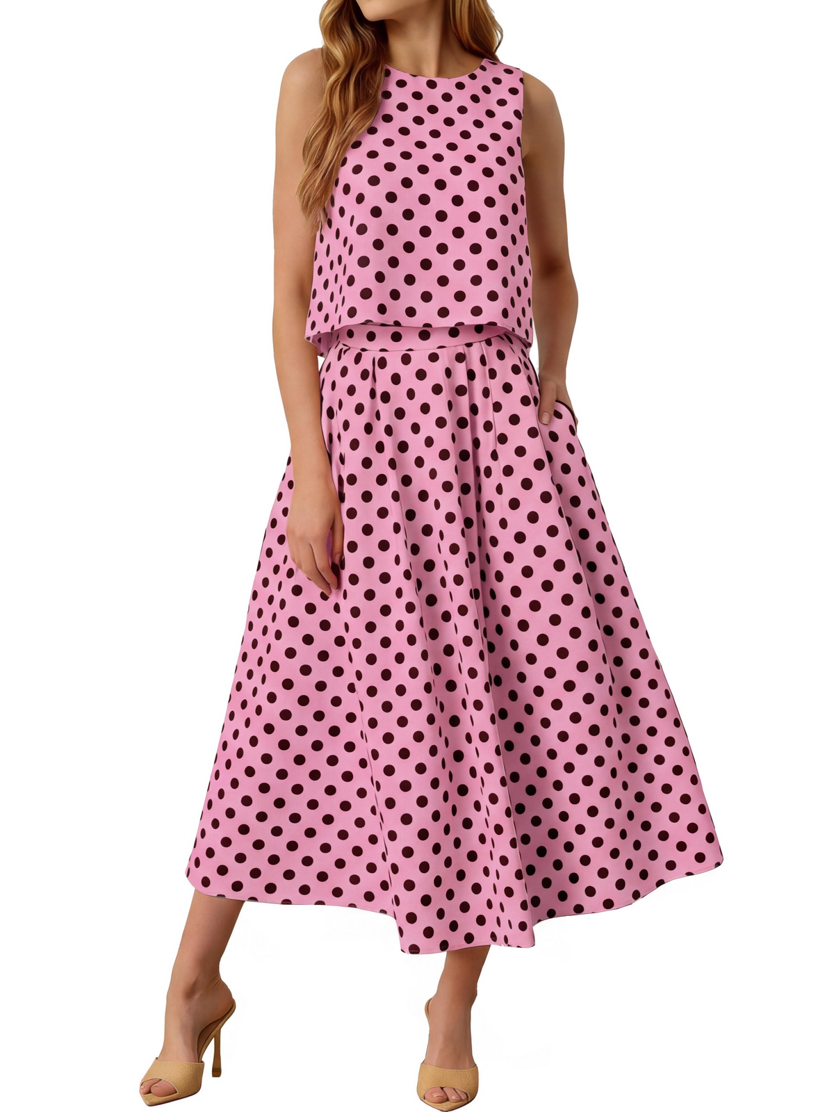 Women's Striped Sleeveless Top & Midi Skirt Set