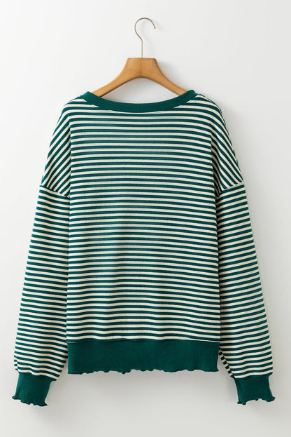 Threaded Pear Angie Stripe Loose Drop Shoulder Long Sleeve Top