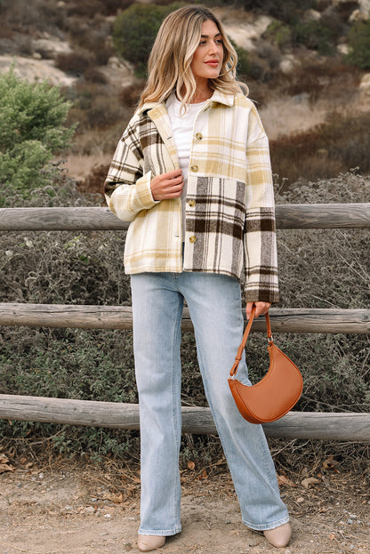 Threaded Pear Julinique Plaid Patchwork Side Shacket