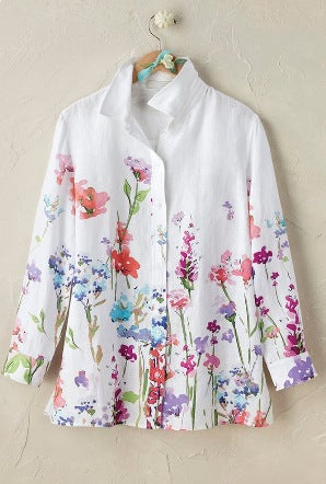 Women’s Simple Floral Print Long-Sleeve Shirt | Elegant Minimalist Floral Blouse | Casual Button-Down Nature-Inspired Top | Sophisticated "High-Sense" Floral Shirt for Women | 2026 Spring Collection