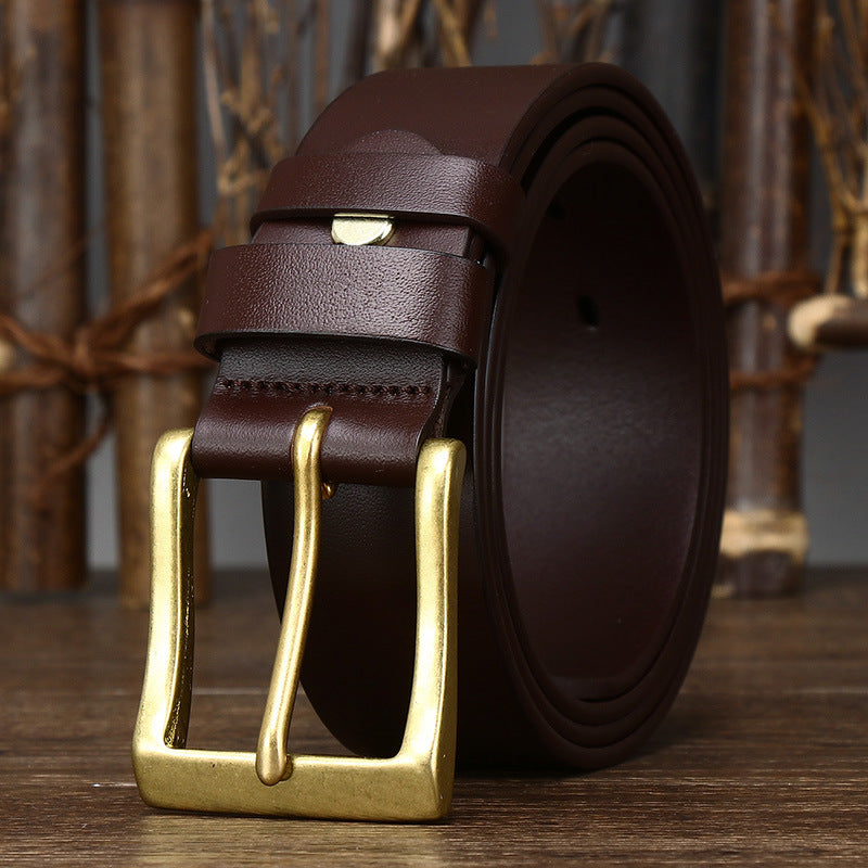 Men’s First Layer Cowhide Leather Belt | Premium Simple Glossy Pin Buckle Belt | High-End Genuine Leather Casual & Formal Waistband | Durable Full-Grain Leather Men's Belt