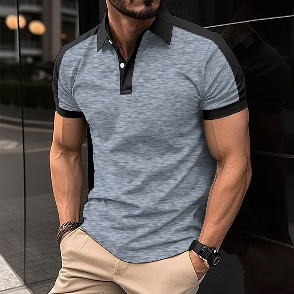 Men's Short Sleeve Business Casual Polo Shirt | Summer Lightweight Cotton Blend Dress Shirt | Premium Solid Color Semi-Formal Polo for Men
