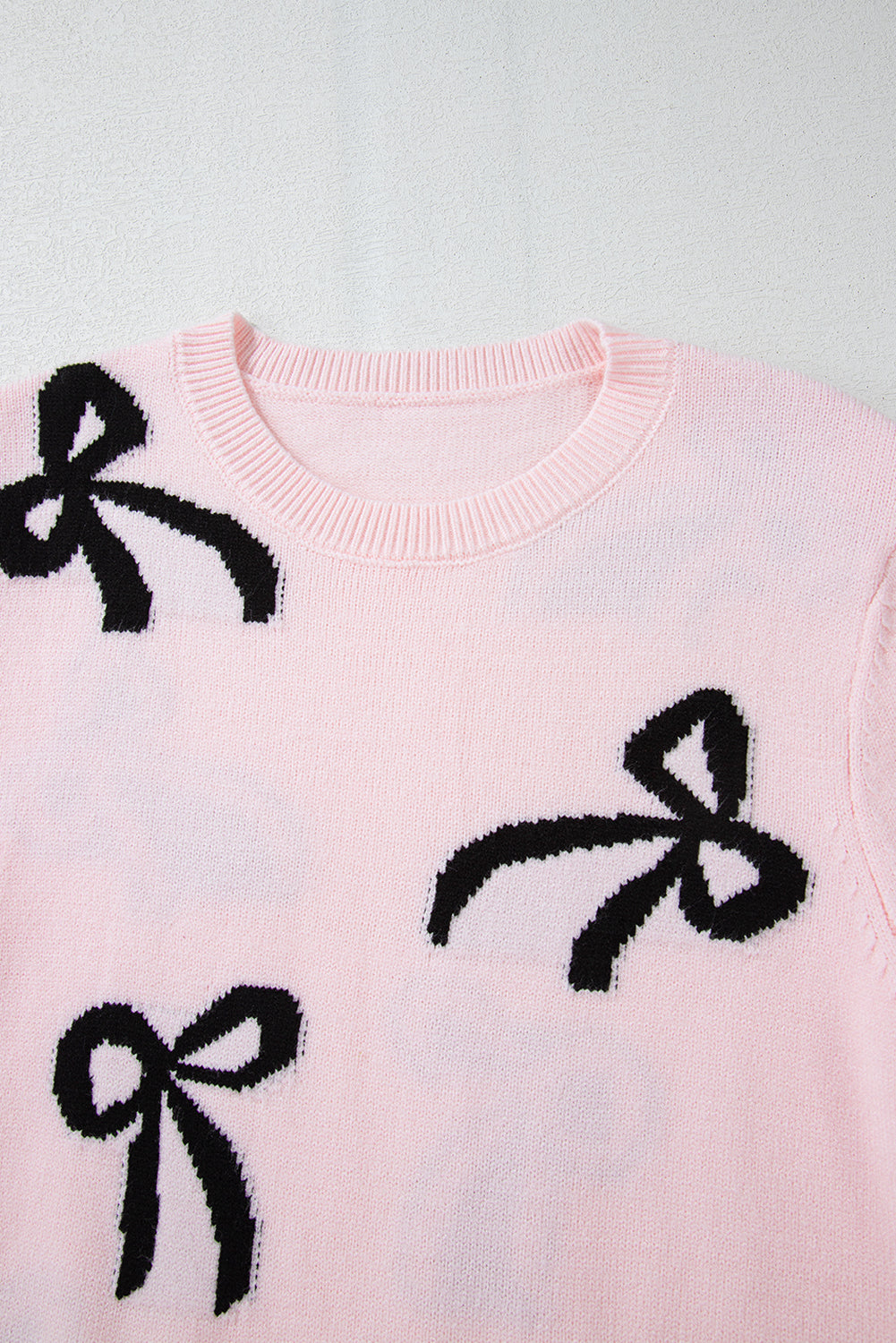 Threaded Pear Pink Bow Knitted Loose Fit Sweater