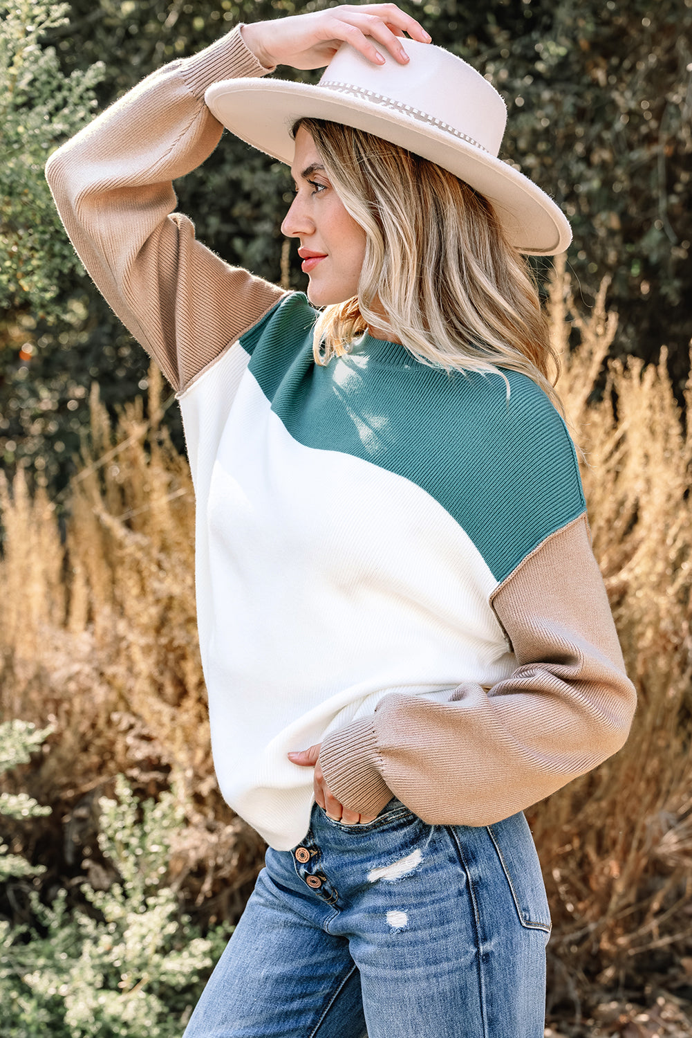Threaded Pear Anava Ribbed Knit Baggy Sweater