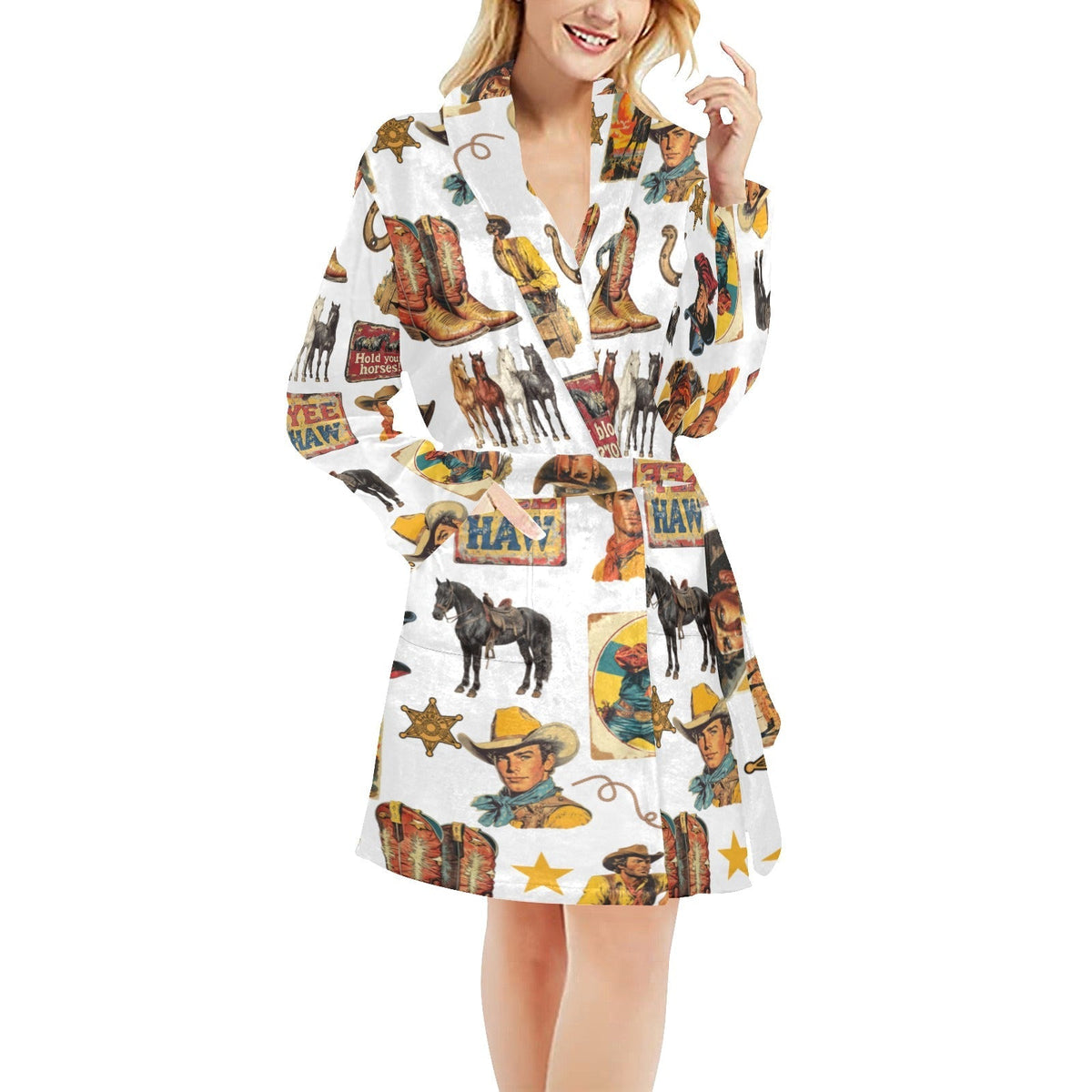 Baha Ranch Vintage Cowboy Collage Western Women's Robe