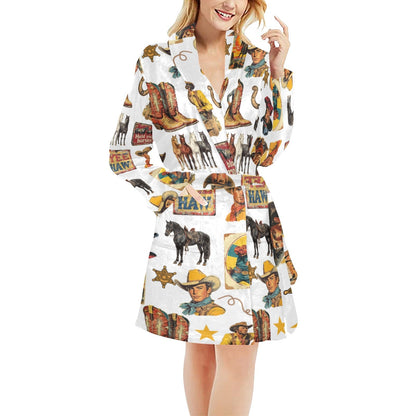 Baha Ranch Vintage Cowboy Collage Western Women's Robe