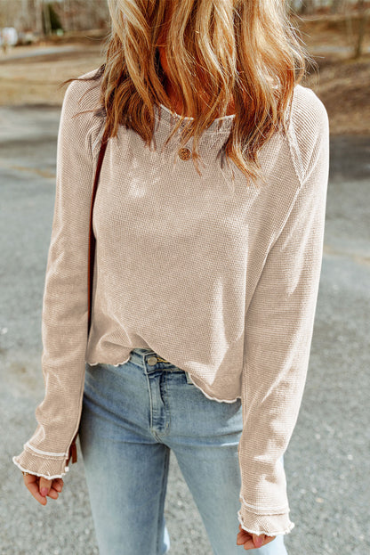 Threaded Pear Daisy Textured Round Neck Long Sleeve Top