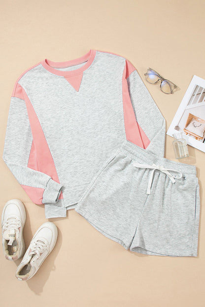 Threaded Pear Charlie Raw Hem Pullover and Casual Shorts Set