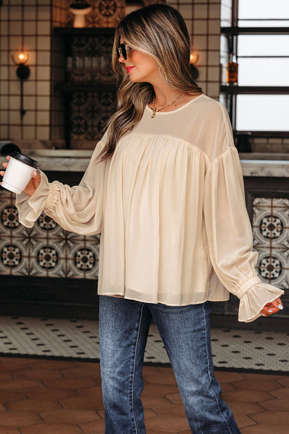 Threaded Pear Mayaevi Sleeve Chiffon Blouse Long Sleeve Top