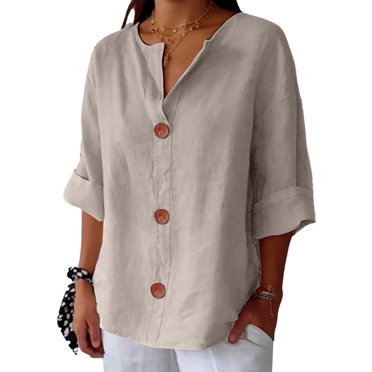 Women’s V-Neck Pullover Shirt | Casual Long-Sleeved Fashion Top | Elegant Loose-Fit Daily Blouse | Trendy Minimalist V-Neck Pullover for Ladies | 2026 High-Fashion Lightweight Autumn/Spring Top