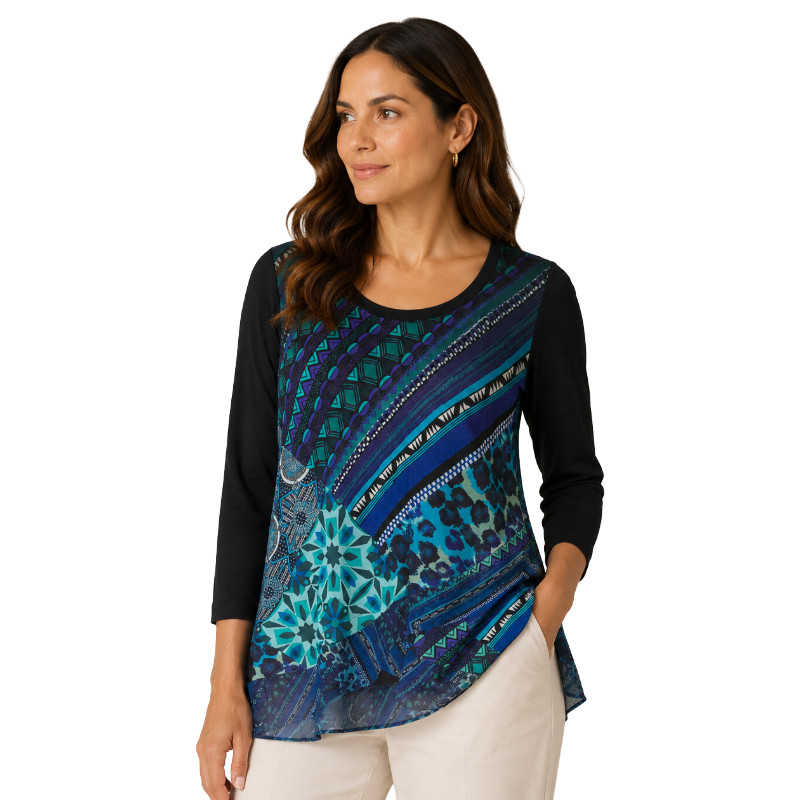 Desigual Women's Blue Patchwork Print Long Sleeve T-Shirt