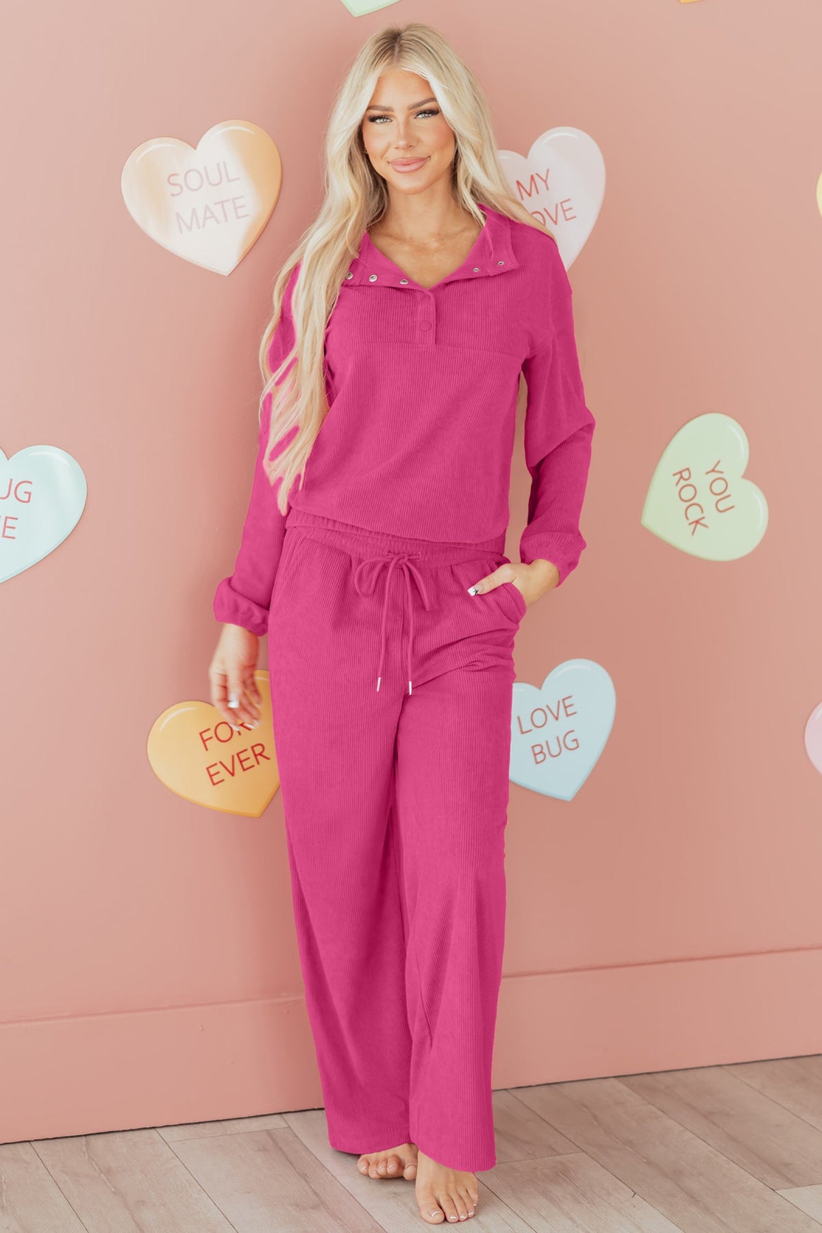 Threaded Pear Danna Half Pullover Drawstring Pants Set