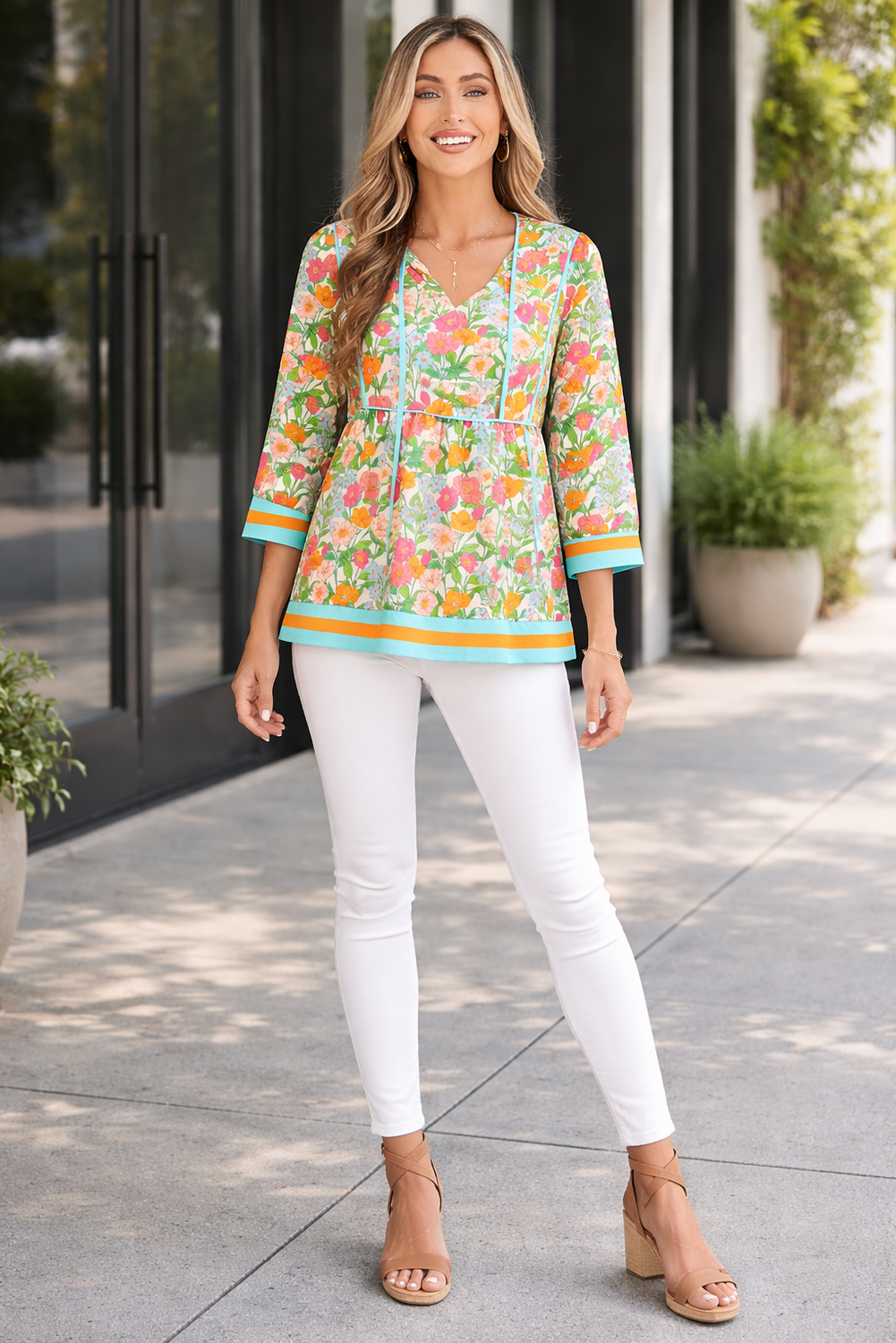 Threaded Pear Adley Puff Sleeve Babydoll Blouse
