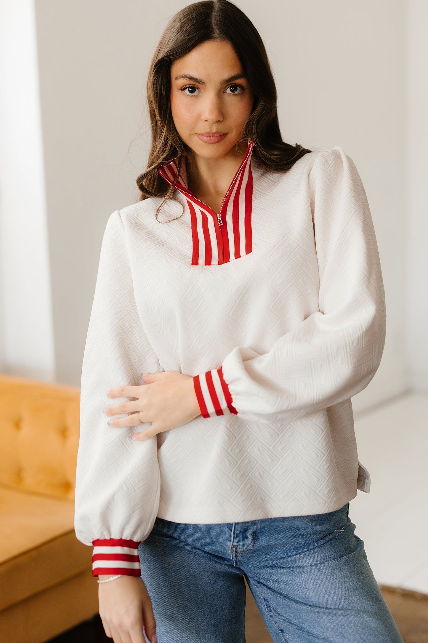 Threaded Pear Danna Zipped Collar Pullover Top