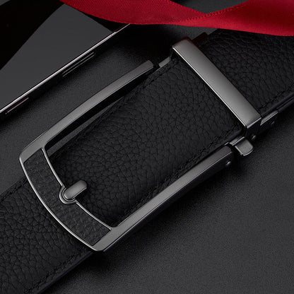 Men’s Lychee Grain Leather Belt | High-Sense Automatic Buckle Casual Waistband | Trendy Minimalist Professional All-Match Belt | Luxury-Label Statuesque Men’s Accessory | 2026 High-Fashion Radiant Urban Essential