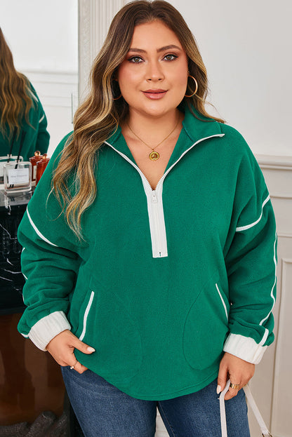 Threaded Pear Ava Contrast Trim Fleece Plus Sweatshirt
