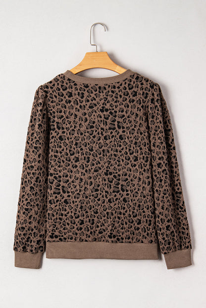 Threaded Pear Annie Ribbed Trim Leopard Top