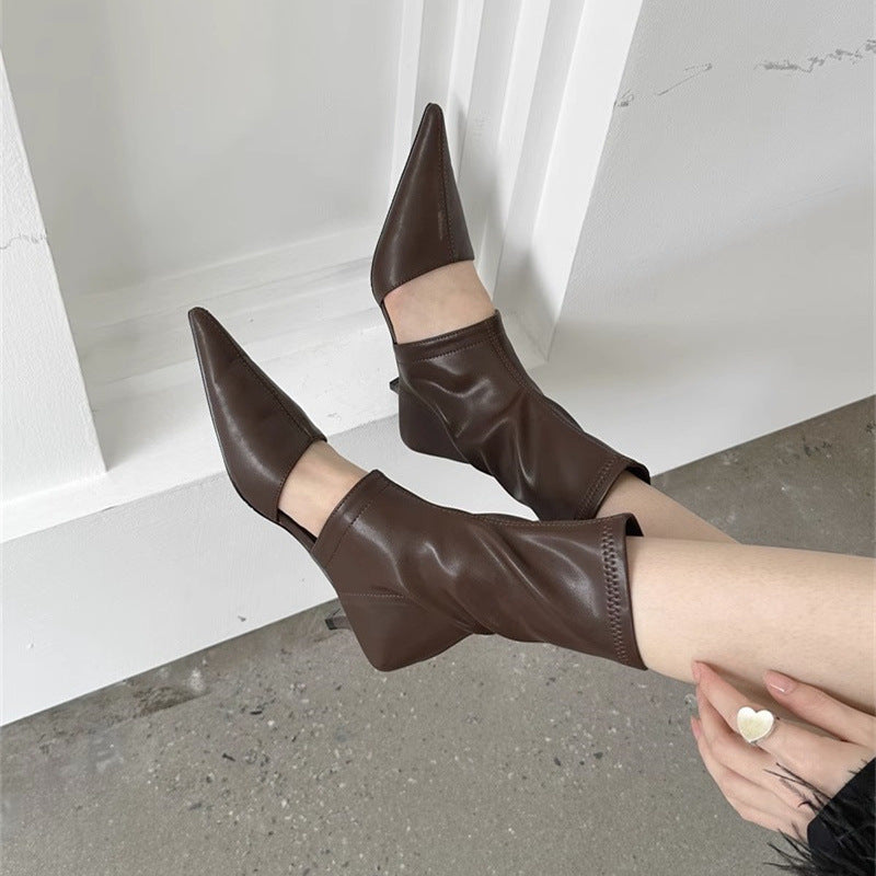 Women’s French Style Pointed-Toe Stiletto Heels | Elegant Stretchy Sock-Style Pumps | Sophisticated Office Wear High Heels | Minimalist Slim-Fit Stilettos for Women | 2026 Luxury Footwear