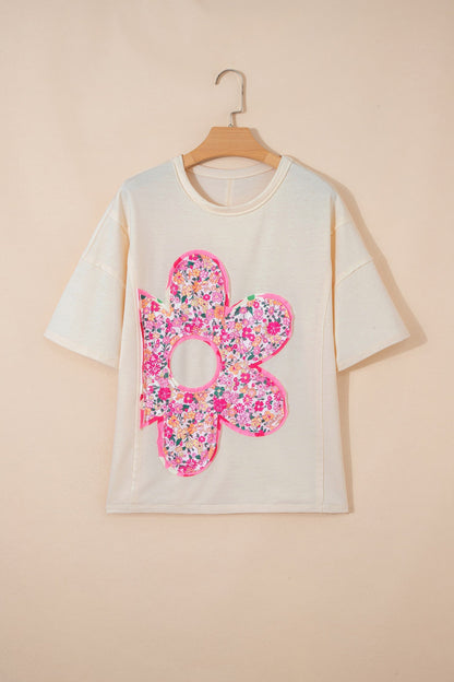 Threaded Pear Poppy Big Flower Oversize Tee