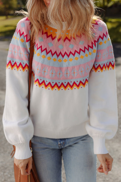 Threaded Pear Avery Print Drop Shoulder Sweater