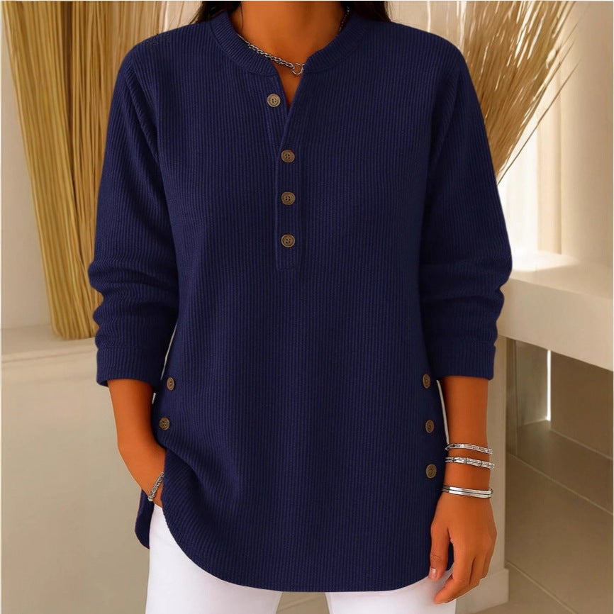 Women’s V-Neck Button-Down Sweater | Fashion Casual Solid Color Long-Sleeved Top | Elegant Knit Blouse T-Shirt for Women | Trendy Minimalist Soft-Touch Pullover | 2026 High-Fashion Lightweight Winter & Autumn Clothing