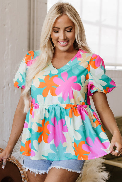 Threaded Pear Kathryn Bubble Sleeve Peplum Blouse