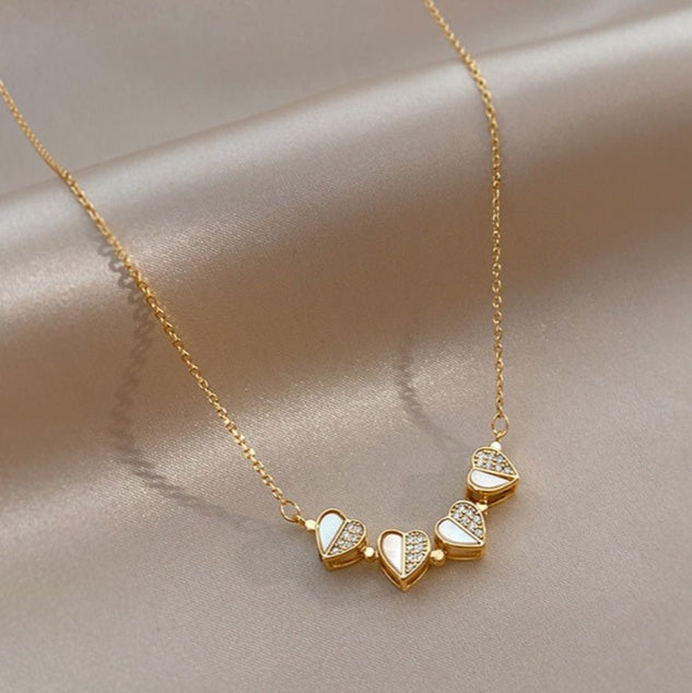Luxury Four-Leaf Clover Pendant Necklace | Stainless Steel Crystal Heart Jewelry for Women | Lucky Clover Choker with Shimmering Crystals | Elegant Anniversary & Birthday Gift