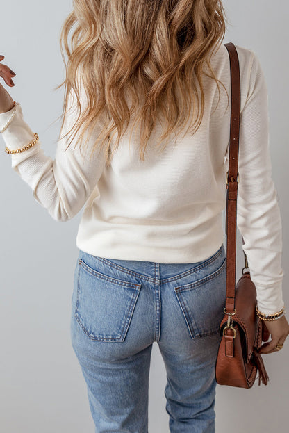 Threaded Pear Teresa Color Waffle Half Long Sleeve Top