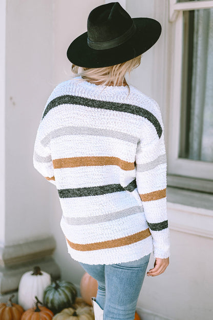 Threaded Pear Cora Striped Popcorn Knit Sweater