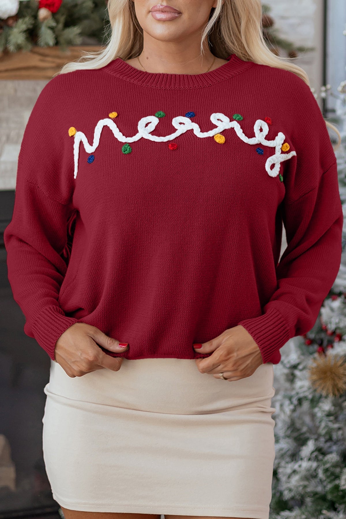 Threaded Pear Jade Christmas Drop Shoulder Sweater