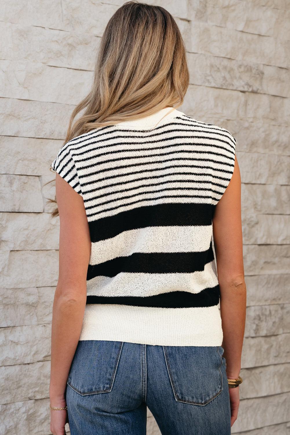 Threaded Pear Irene Striped O Neck Sweater Vest