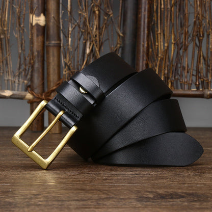 Men’s First Layer Cowhide Leather Belt | Premium Simple Glossy Pin Buckle Belt | High-End Genuine Leather Casual & Formal Waistband | Durable Full-Grain Leather Men's Belt