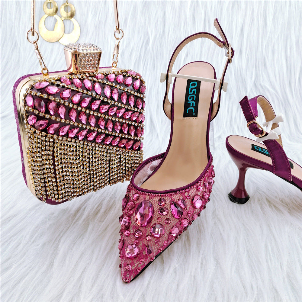 Luxury Ladies Party Sandals & Diamond Clutch Set | Sparkling Rhinestone Evening Heels & Matching Bag | Glamorous Wedding Party Footwear & Accessory Suite | "Iced-Out" Gala Duo