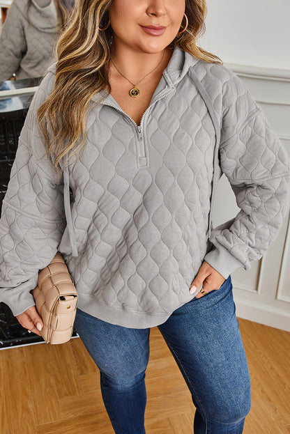 Threaded Pear Gray Quilted Quarter Zip Plus Size Hoodie