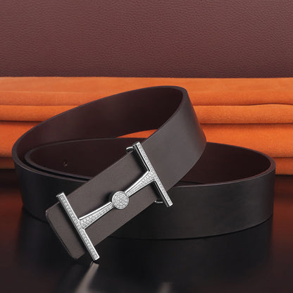 Men’s Smooth Buckle Leather Belt | Modern Simple Youth Fashion Waistband | Sleek Minimalist Casual Belt for Men | Trendy High-Sense Smooth Finish Belt