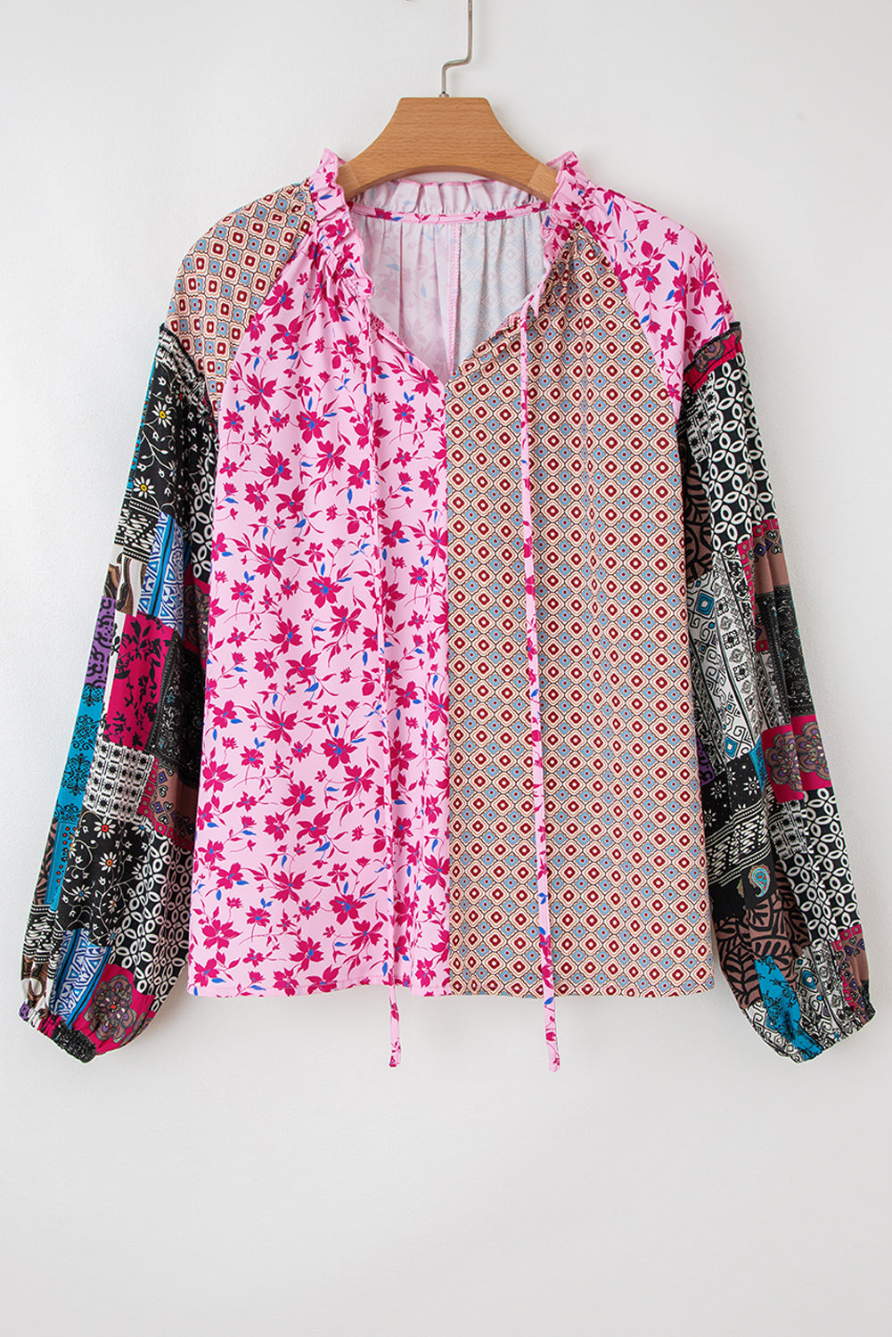 Threaded Pear Solirina Shoulder Bubble Sleeve Blouse