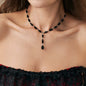 Black Acrylic & Silvertone Y-Necklace