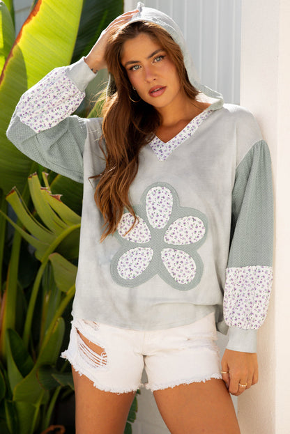 Threaded Pear Jream Colorblock Casual Hooded Top