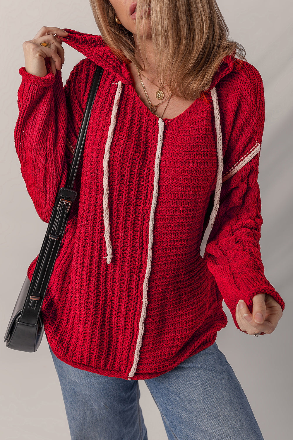 Threaded Pear Olivia Knit Drawstring Hooded Sweater