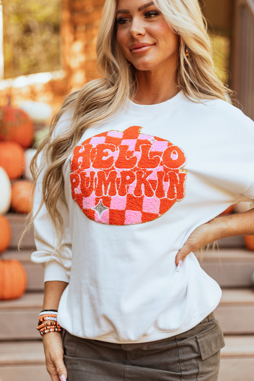 Threaded Pear Blair Halloween Pumpkin Patched Pullover Sweatshirt