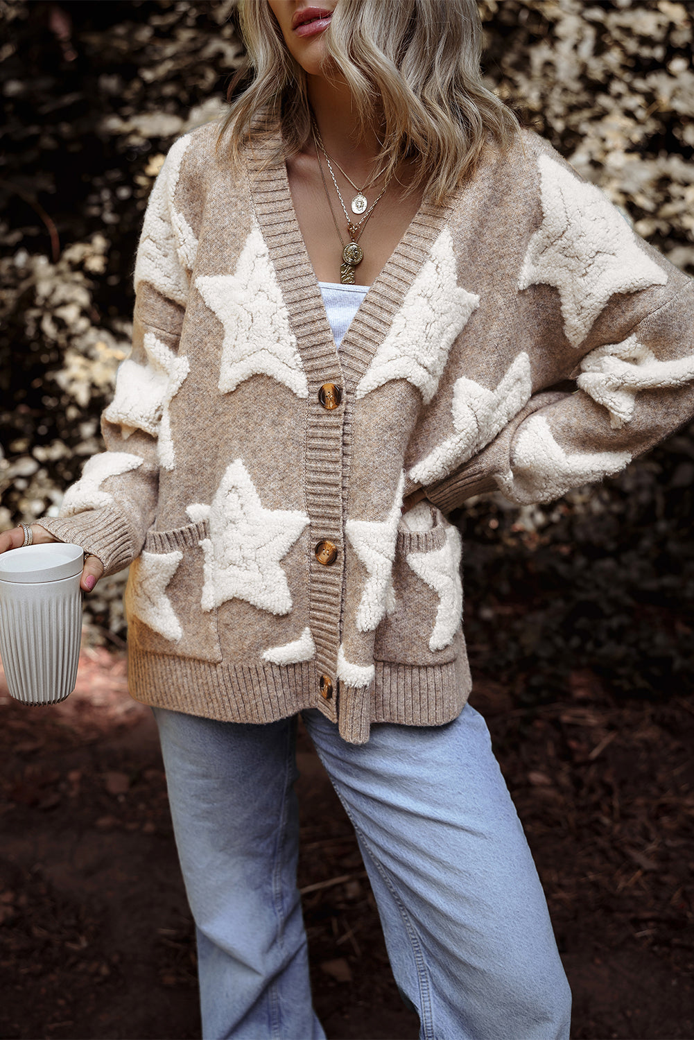 Threaded Pear Clare Sherpa Star Cardigan