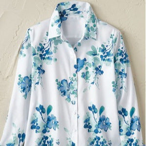 Women’s Simple Floral Print Long-Sleeve Shirt | Elegant Minimalist Floral Blouse | Casual Button-Down Nature-Inspired Top | Sophisticated "High-Sense" Floral Shirt for Women | 2026 Spring Collection