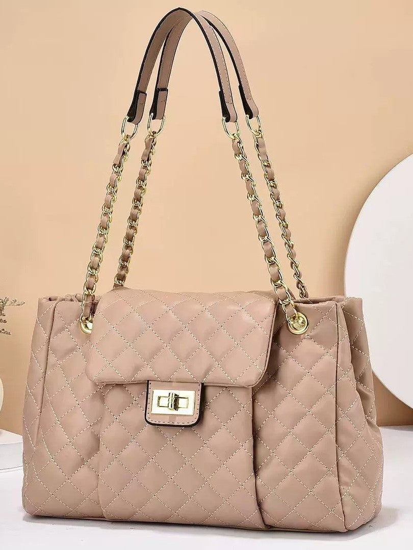 Women’s Quilted Rhombus Chain Shoulder Bag | Large Capacity Embroidery Thread Messenger Bag | Elegant Solid Color Crossbody Tote | Designer Style Diamond Lattice Chain Bag | 2026 Luxury Work & Travel Handbag