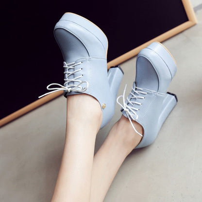 Women’s Chunky Heeled Lace-Up Pumps | Elegant Round-Toe Block Heel Shoes | Vintage Style Oxford-Inspired Heels | Comfortable All-Day Wear Pumps for Women | 2026 Trendy Business Casual Footwear