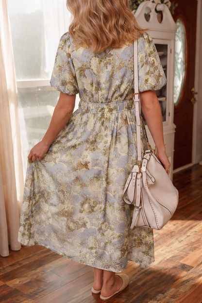 Threaded Pear Nora Puff Sleeve Long Dress