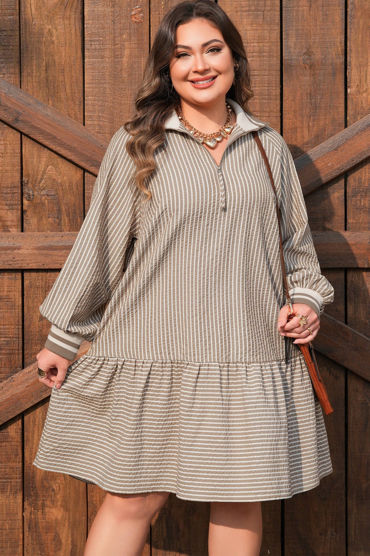 Threaded Pear Noor Sleeve Ruffled Mini PLUS Dress