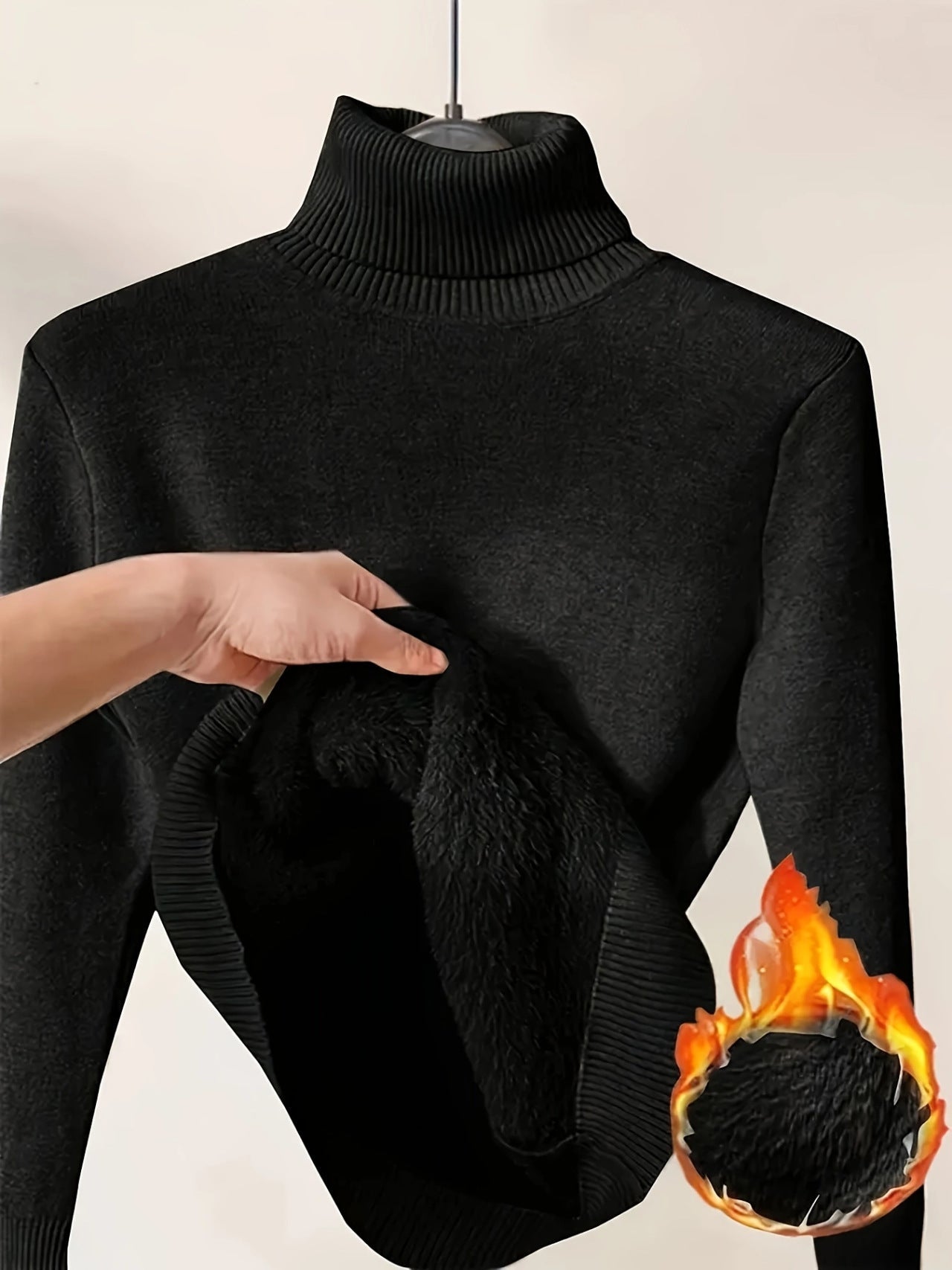 Women’s Fleece-Lined Turtleneck Sweater | Ultra-Warm Thick Knitted Pullover | Elegant Winter Thermal Knitwear | High-Sense Minimalist Slim Fit Sweater for Women