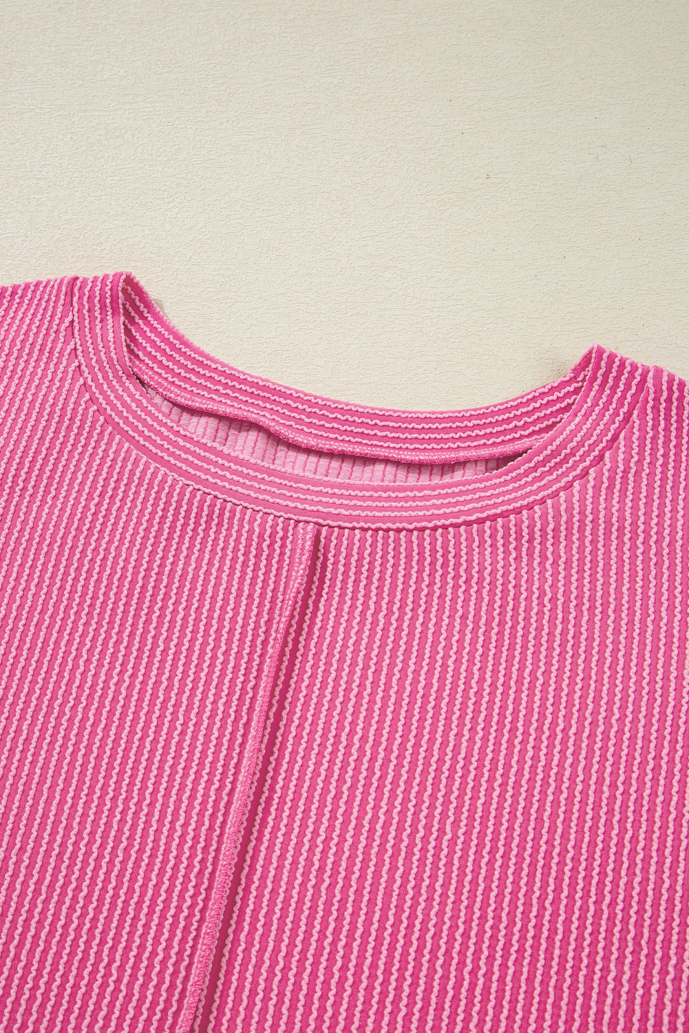 Threaded Pear Bonbon Spiral Ribbed Exposed Seam Detail Plus Size Long Sleeve Top