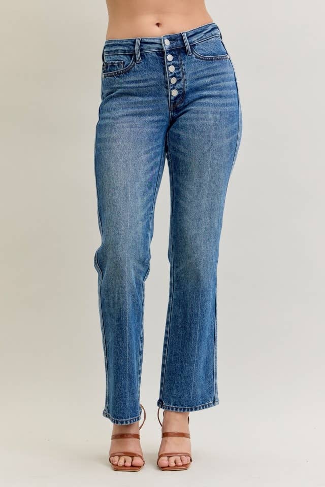 Drew - Mid Rise Slim Straight Rigid Magic Button-Fly Jeans