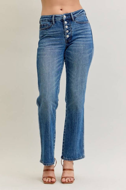 Drew - Mid Rise Slim Straight Rigid Magic Button-Fly Jeans